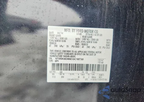 2014 Ford Explorer Xlt from USA, damaged, VIN 1FM5K8D86EGC18730